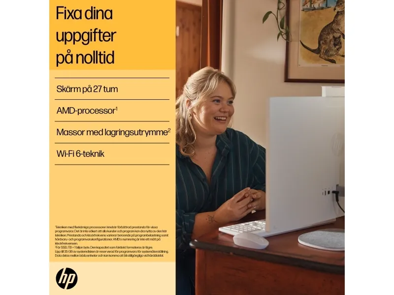 HP 27-cr0001no - Alt-i-én Ryzen 5 7520U / op til 4.3 GHz - RAM 16 GB - SSD 512 GB - NVMe - Radeon 610M - Gigabit Ethernet, Bluetooth 5.3 - Win 11 Home - skærm: LED 27