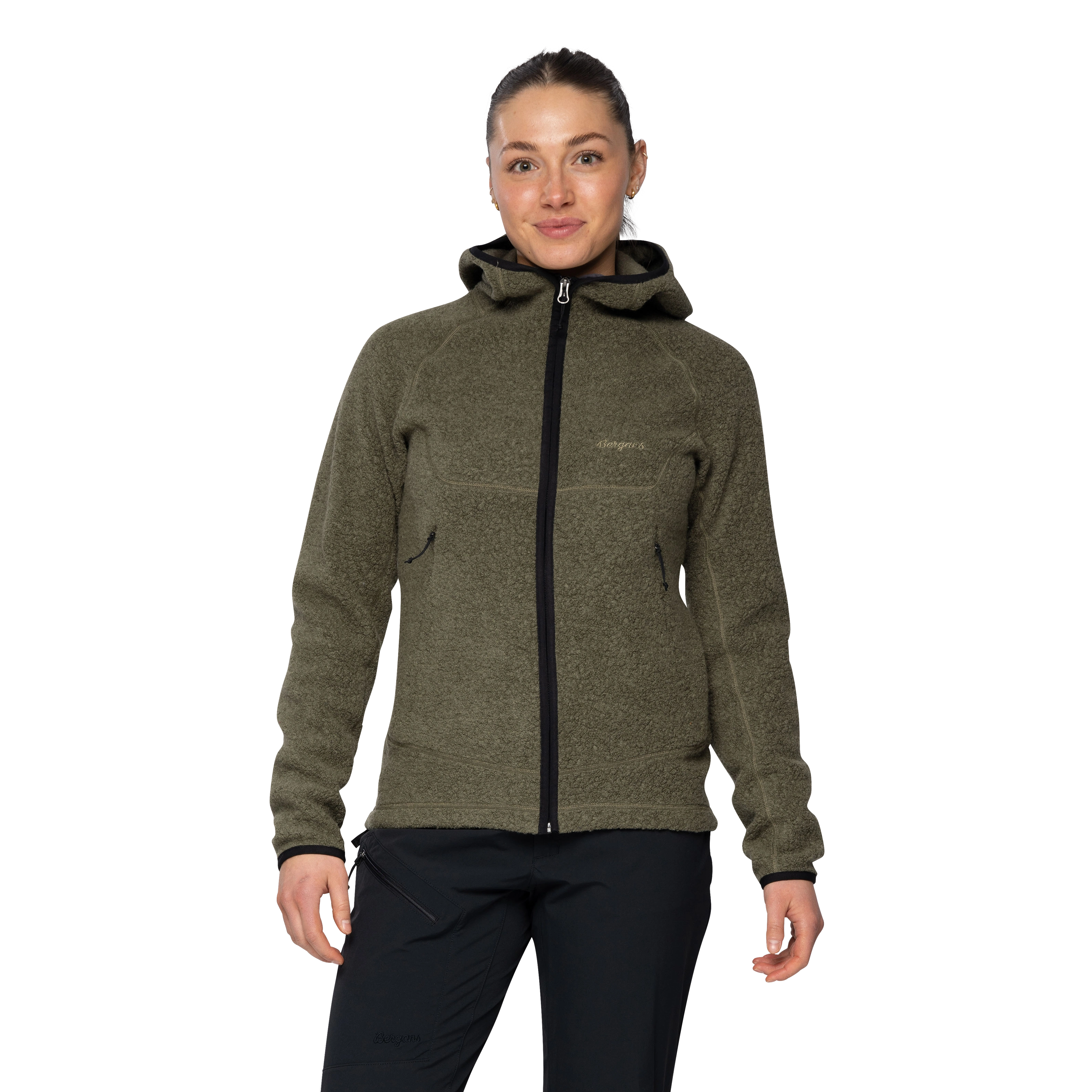 Vaagaa Merino Terry Midlayer Hoodie Women Green Mud