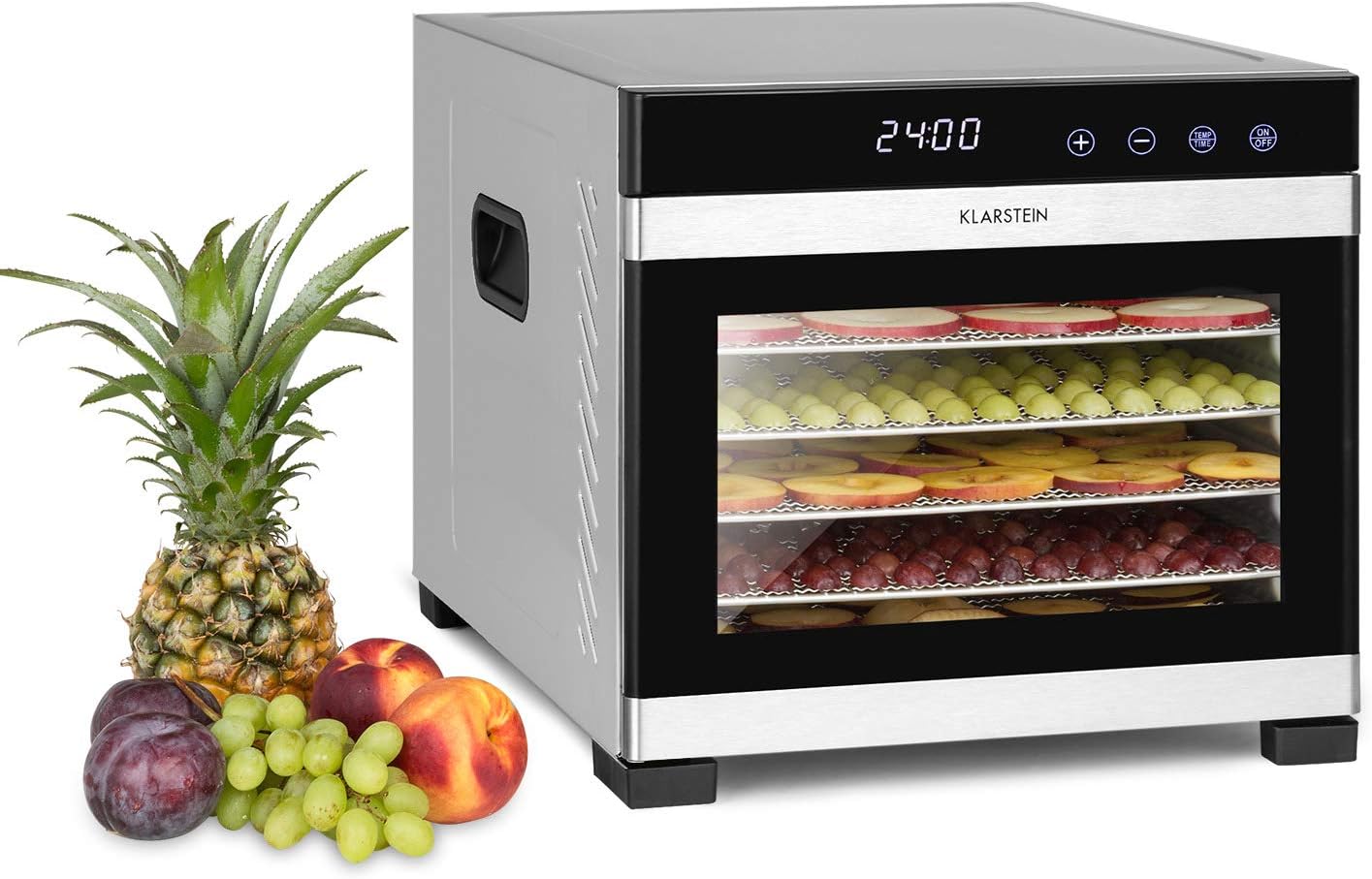 Klarstein Flavour Dry Dörrautomat Mit Edelstahl-Gehäuse, 6 Ablagegitter, LCD-Touch-Display, Timer, 360° Airflow Circulation, Digitaler Thermostat, 35-75 C°