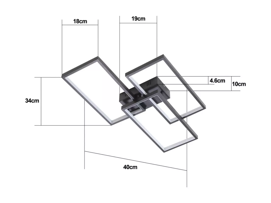 NETTLIFE Plafonnier LED 63W dimmable avec télécommande design moderne en métal noir pour chambre à coucher salle à manger salon bureau