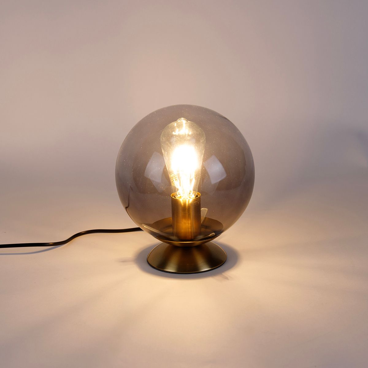 Art deco tafellamp messing met smoke glas - Pallon