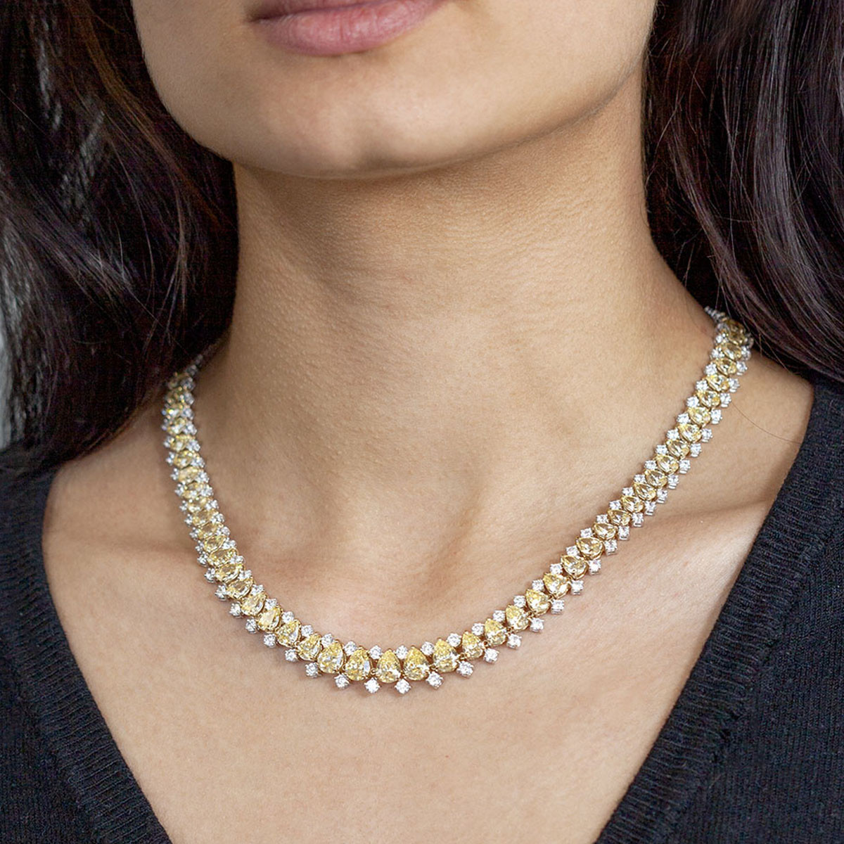 Collier argent 925 zirconias jaune et blanc 43 cm