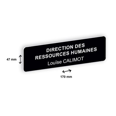 Plaque de porte personnalisée avec votre texte - 170 x 47 mm - noire - adhésivée prête à poser
