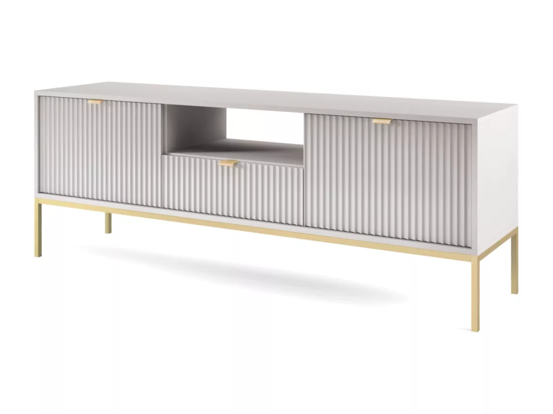 Meuble TV - 154 cm - gris avec pieds dorés - VELLORE