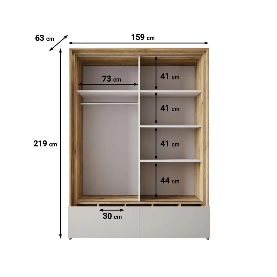 Meubella - Kledingkast Innocent - Beige - 159 cm - Met spiegel