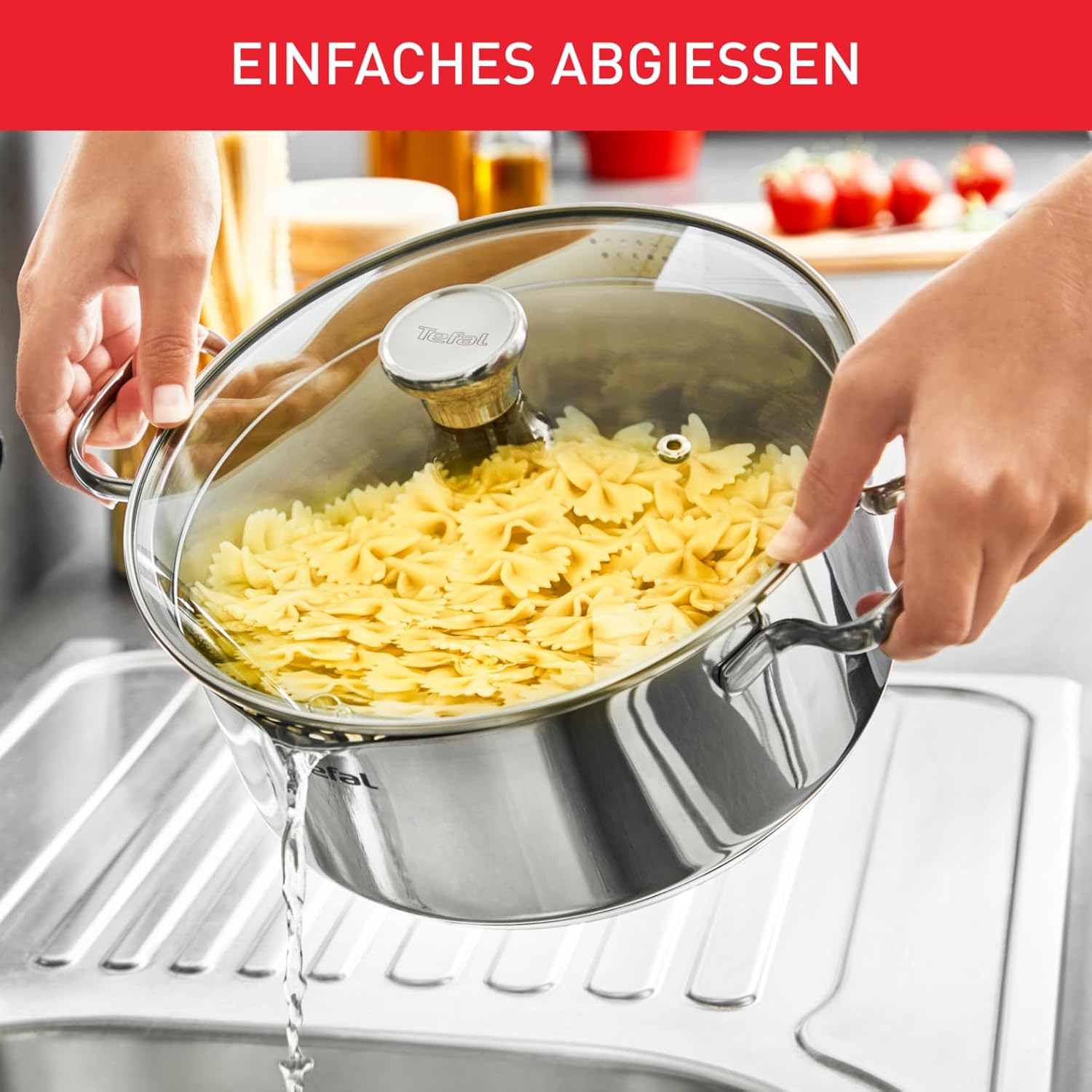 Tefal Duetto Topfset Induktion 9-teilig, robuster und hochwertiger Edelstahl, Induktions Töpfe Set mit Siebdeckel, backofengeeignet bis zu 260°C (ohne Deckel), für alle Herdarten geeignet, A705S9