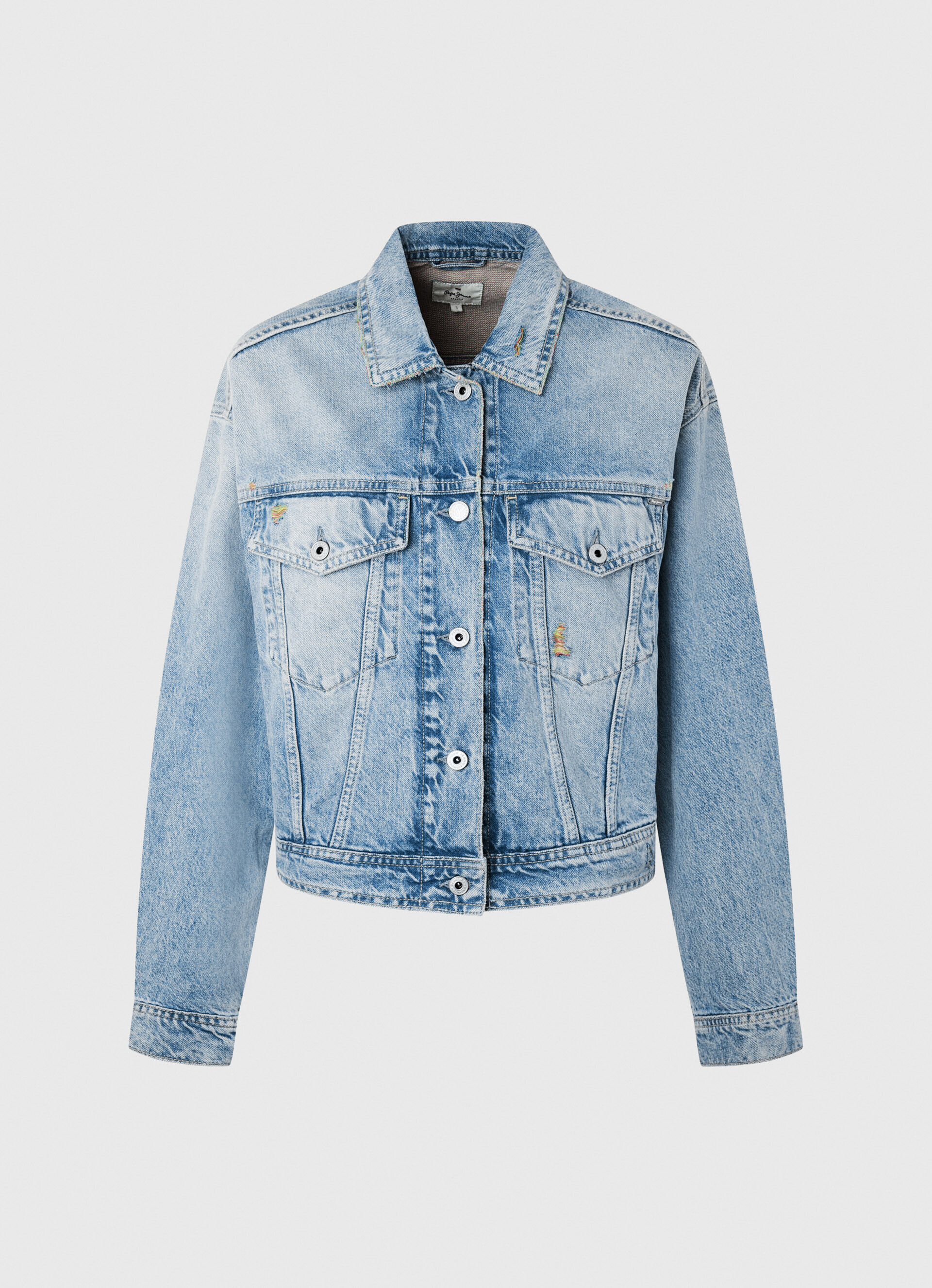 Jaqueta jeans com detalhes rasgados - jeans