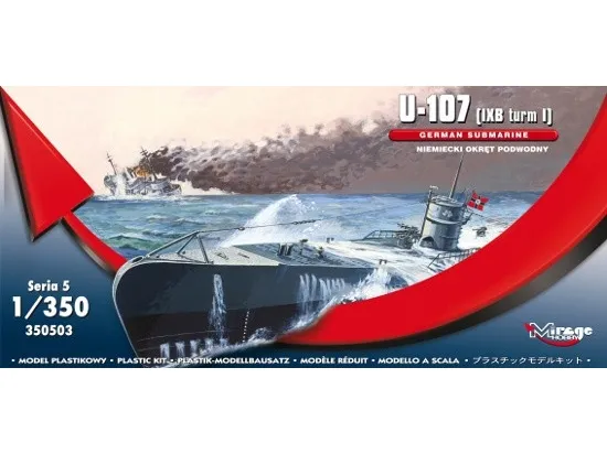 Mirage plastmodel af ubåden U-107 IXB