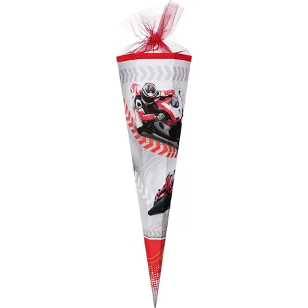 Nestler Schultüte Motorradsport, Tüll/Textilborte, 6-eckig, 85 cm