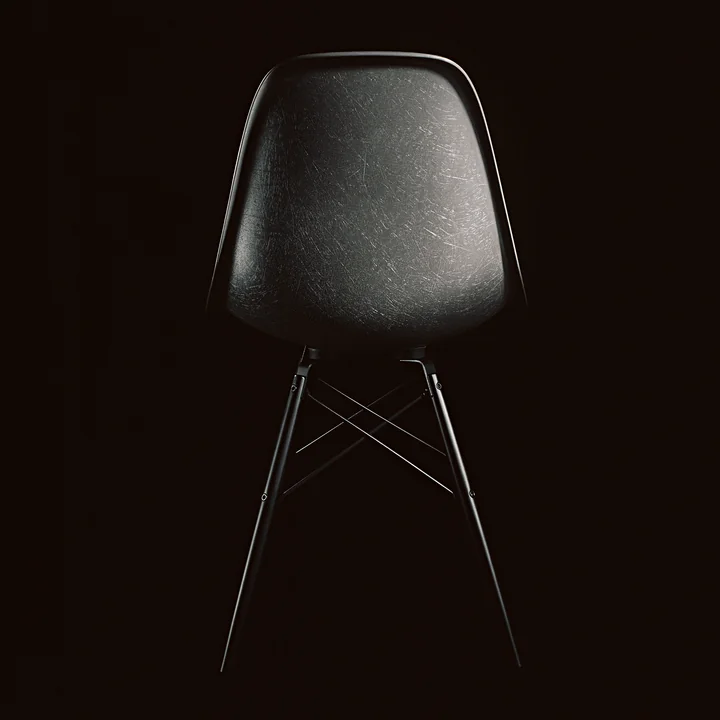 Vitra - Eames Fiberglass Side Chair DSW, Ahorn schwarz / Eames raw umber (Filzgleiter basic dark)