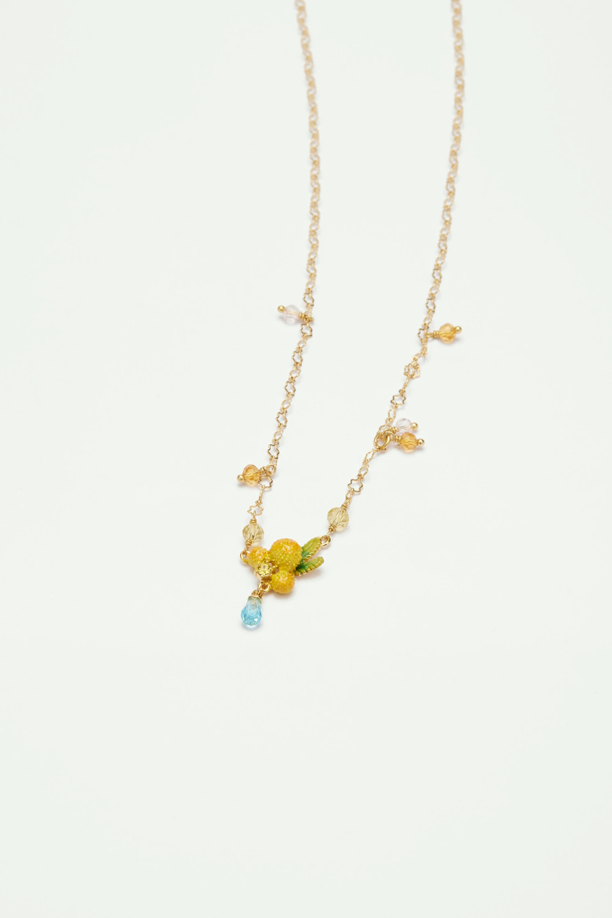 Collier pendentif fleur de mimosa et petites perles | Jaune