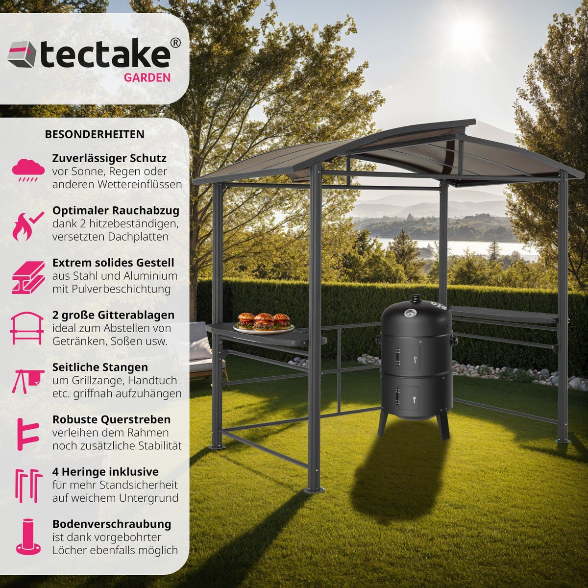 tectake Asado grillpaviljoen met goede luchtcirculatie, 240 x 150 x 234 cm
