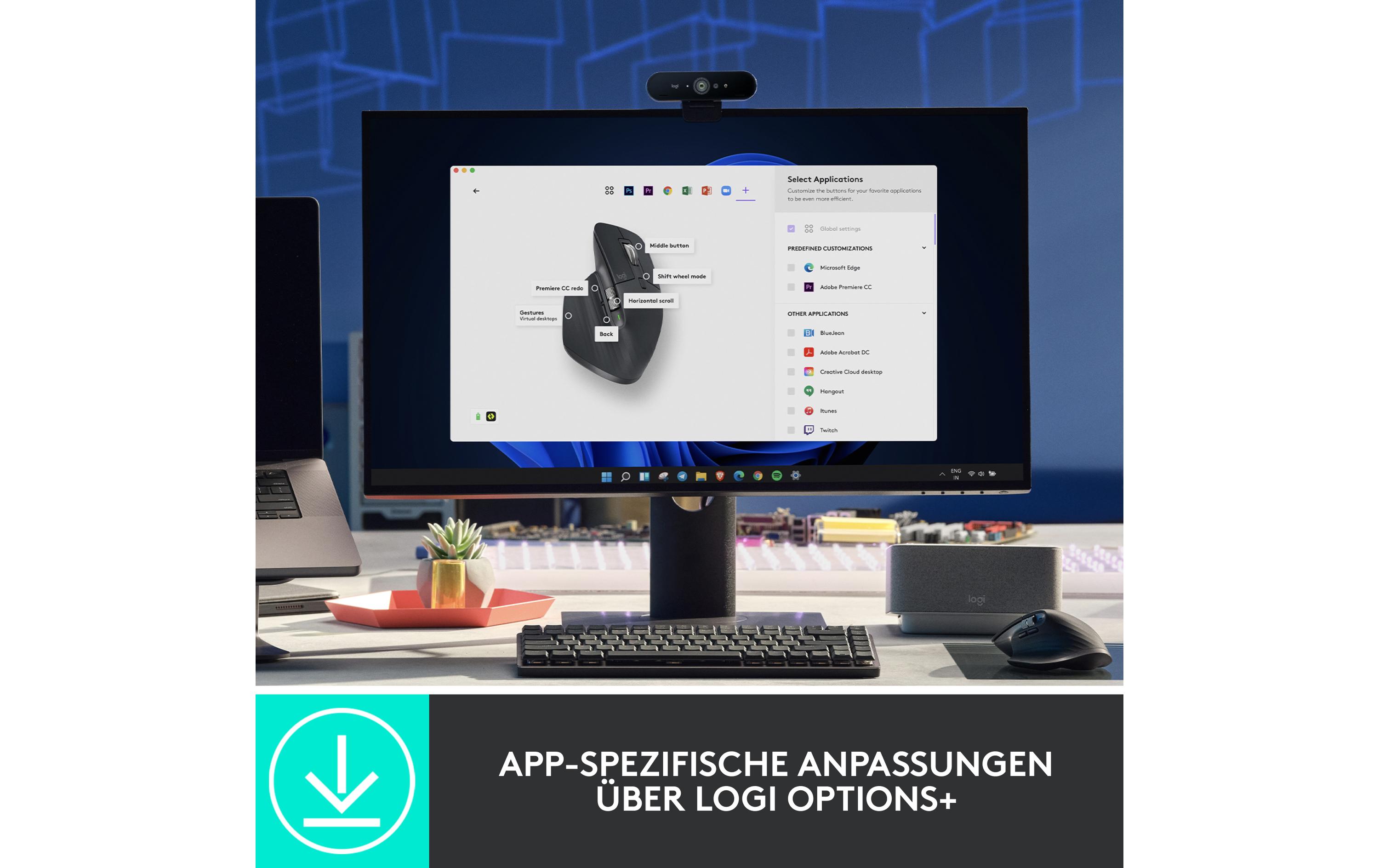 Maus MX Master 3S GraphiteKabellose Präzisionsmaus mit «Logitech Flow»-Technologie und leisen Klickgeräuschen