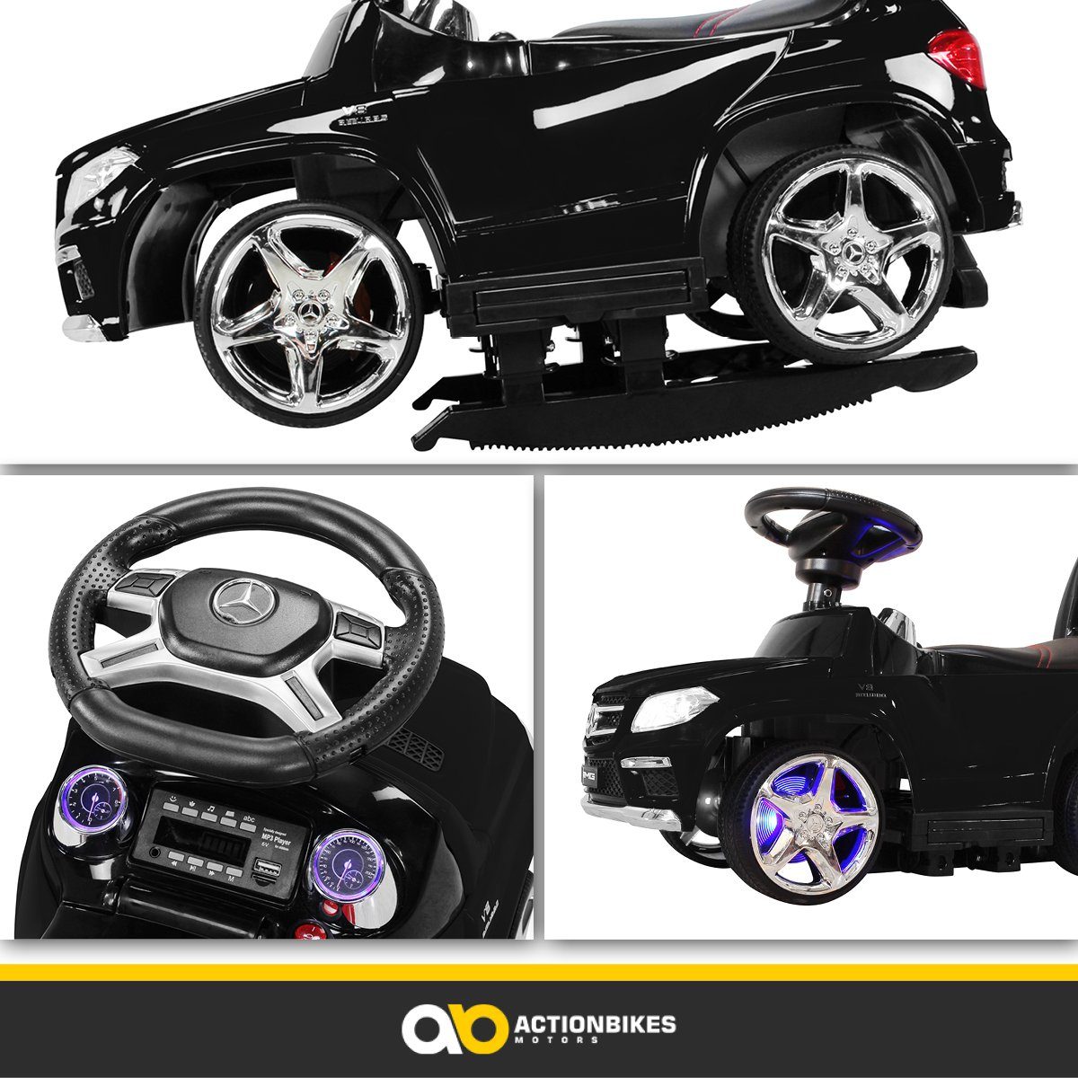 Actionbikes Motors Mercedes Benz GL 63 AMG Carrinho Elétrico Infantil com Barra de Empurrar (Carro Elétrico Infantil a partir de 1 Ano - Função Balanço - Plataformas para os Pés, 1 peça, Bateria de 6V - MP3 - Bluetooth - Módulo de Som - LED - Pneus de EVA