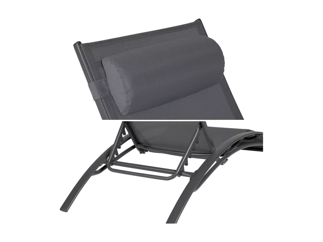 Lot de 2 transats GALAPAGOS en textilène gris - aluminium gris anthracite - HAPPY GARDEN