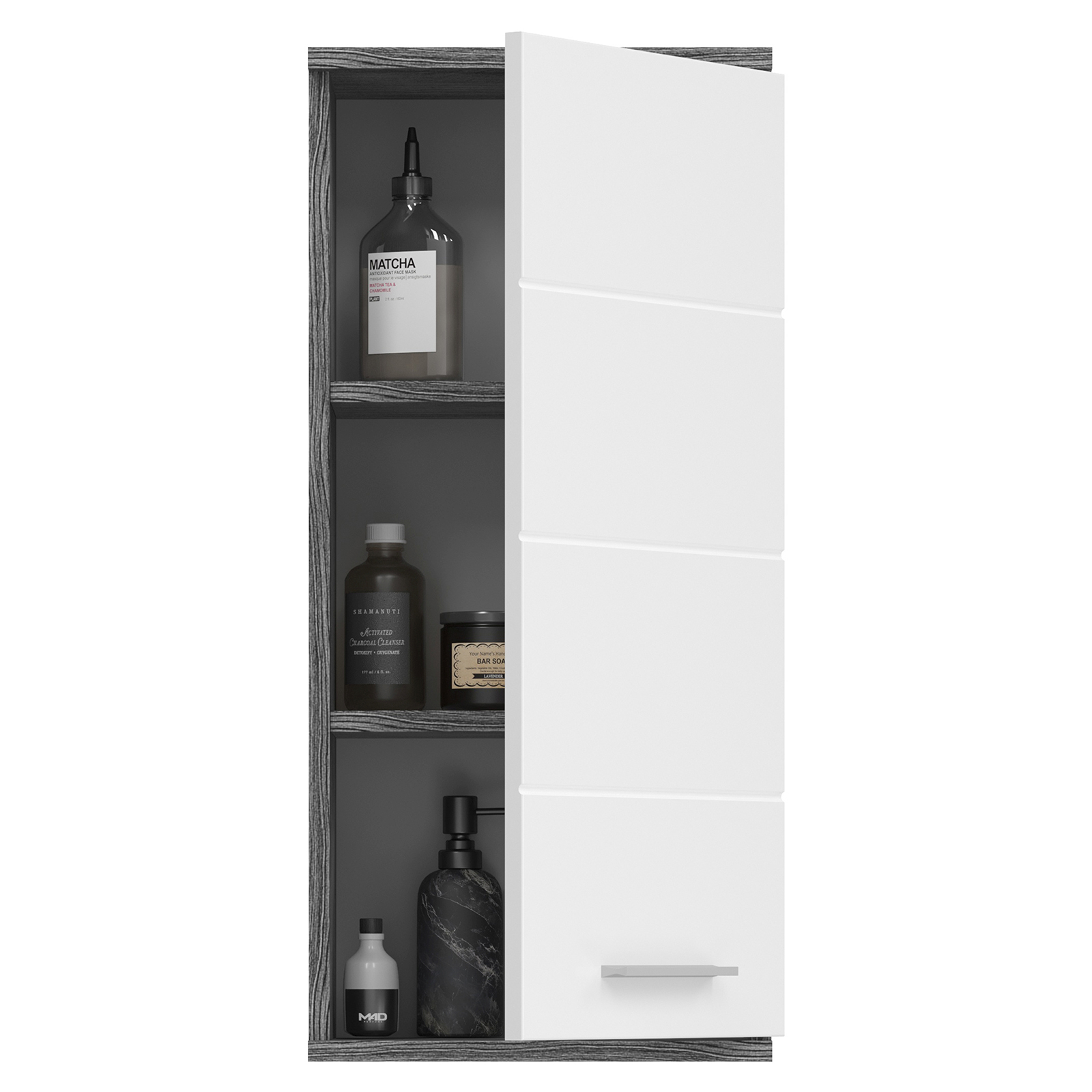Hängeschrank BLAKE - weiß Hochglanz - Rauchsilber - 35 cm