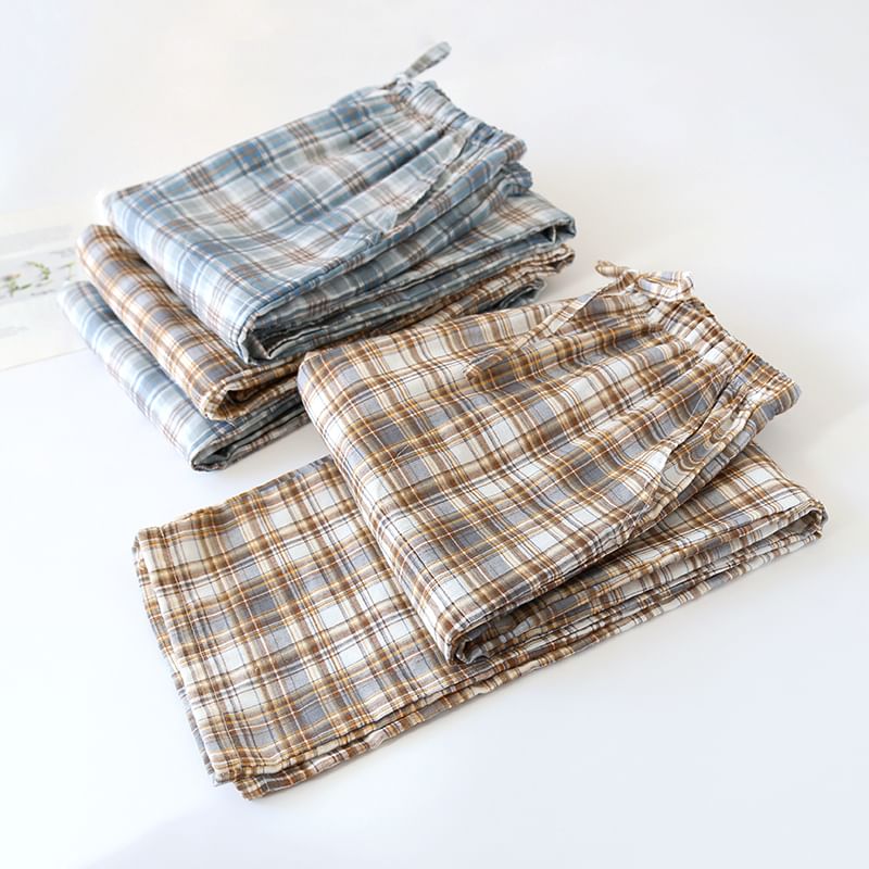 MelMount - Bijpassende pyjamabroek met trekkoord in de taille en ruitmotief (verschillende ontwerpen)