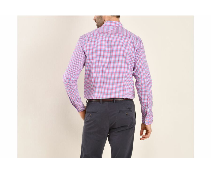 Chemise coton blanc à carreaux roses, bleus et blancs - RUGGERO