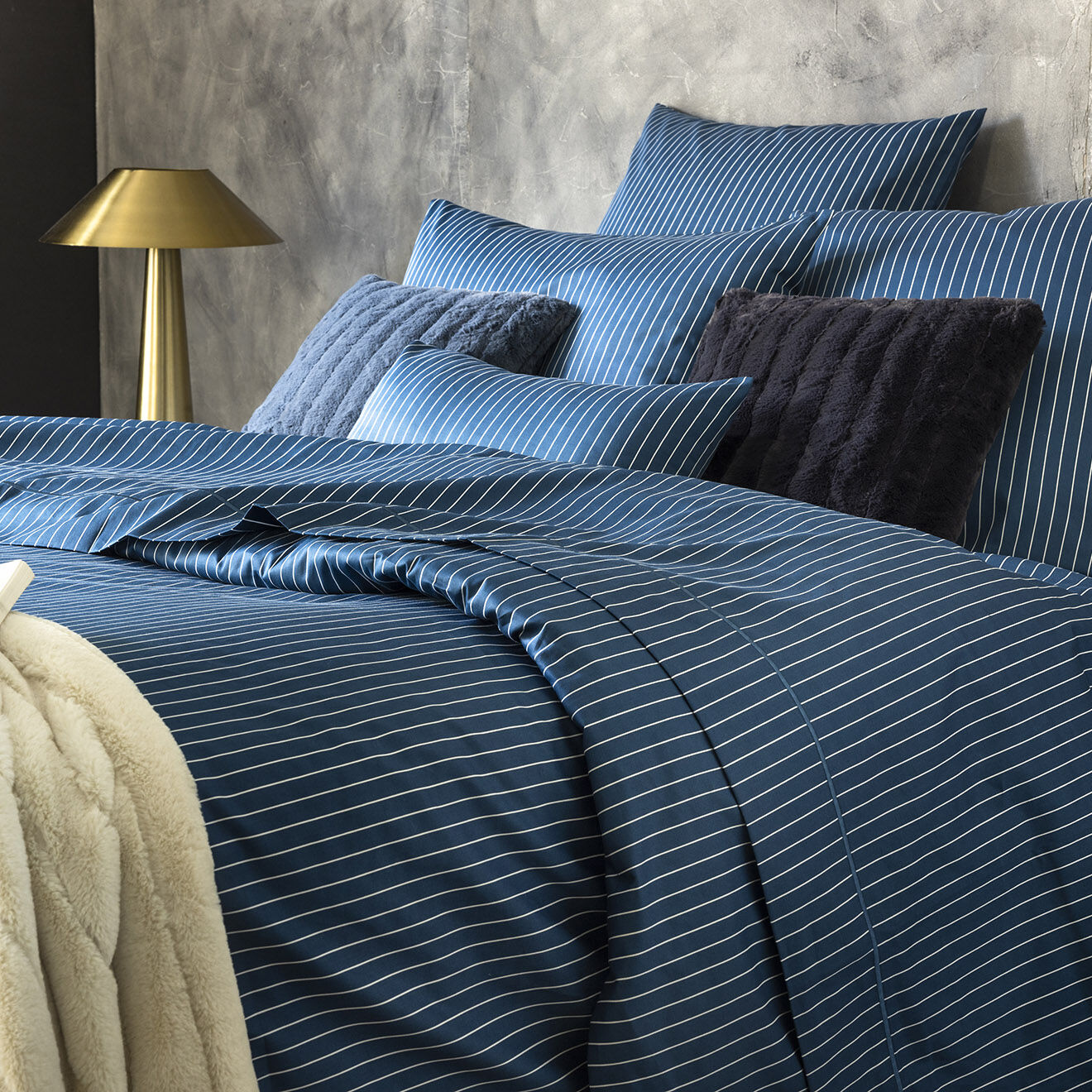 Perle de Coton Parure housse de couette Pheonix en satin de coton bleue