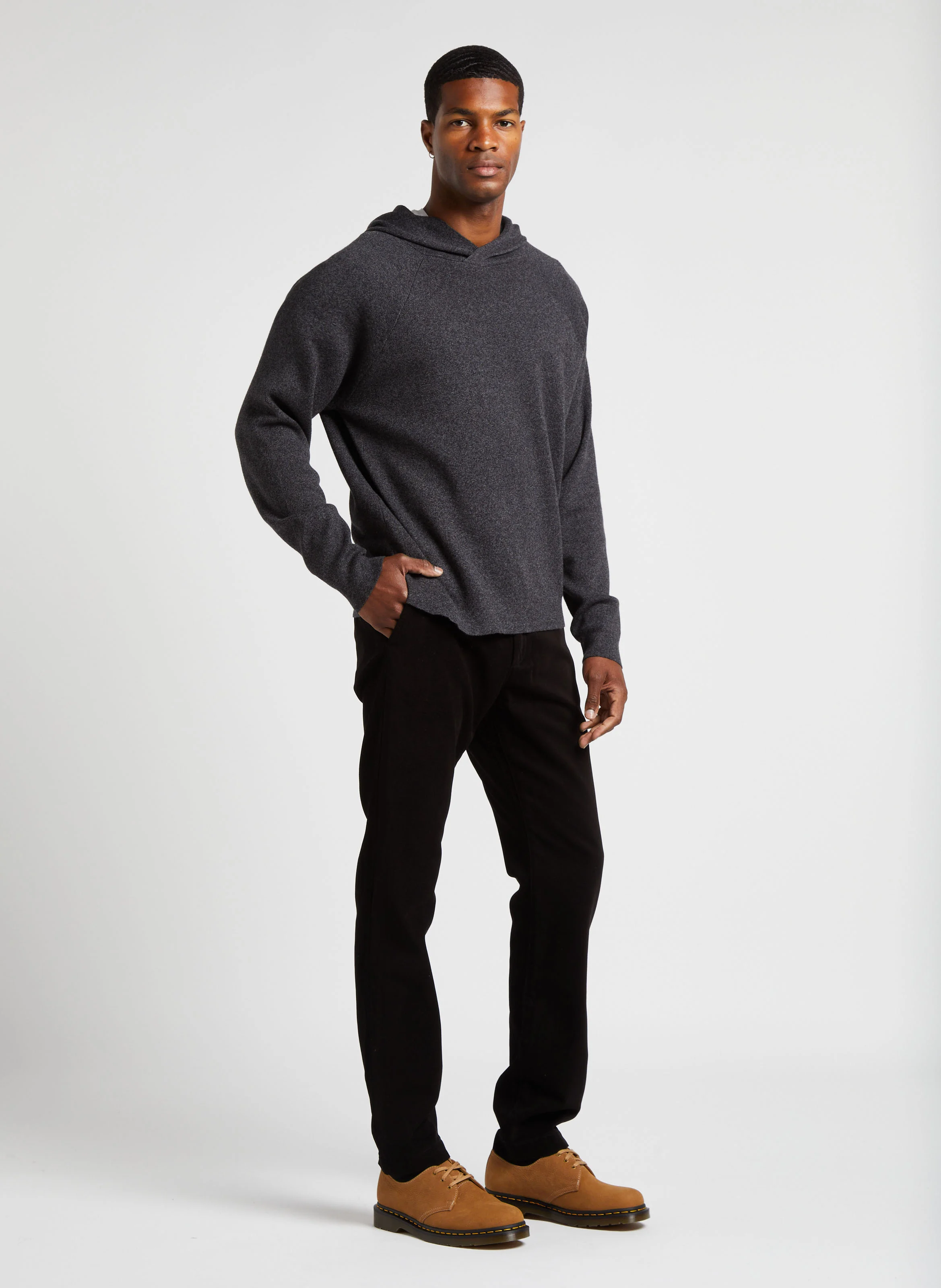 Pull à capuche en coton mélangé| Gris