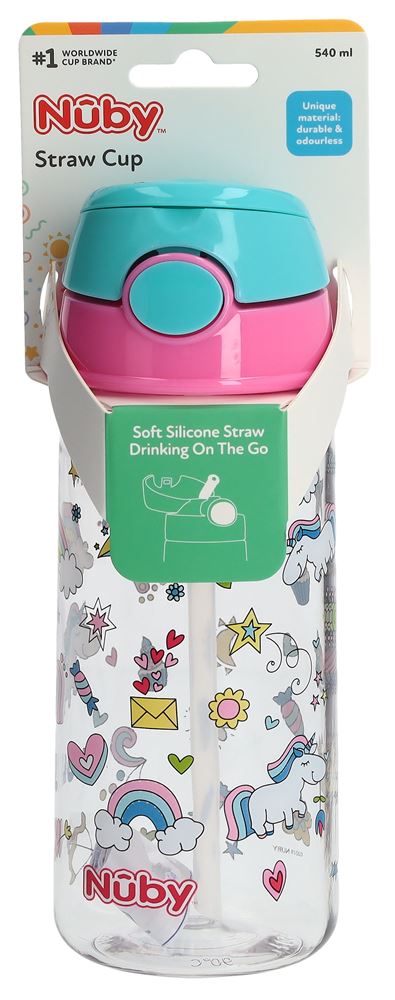 NUBY Trinkhalmbecher TRITAN Soft Straw mit Druckknopf 540ml Boy and Girl 1 Stk