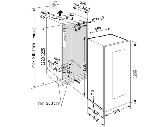 LIEBHERR - Cave à vin encastrable de service EWTGB2383-26, Vinidor, 51 bouteilles, Niche 122 cm