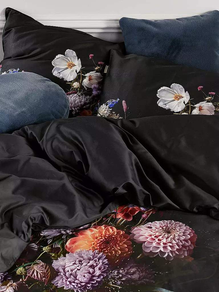 ESSENZA Satin-Bettwäsche BOUQUET 70x90cm/140x200cm Anthracite grau