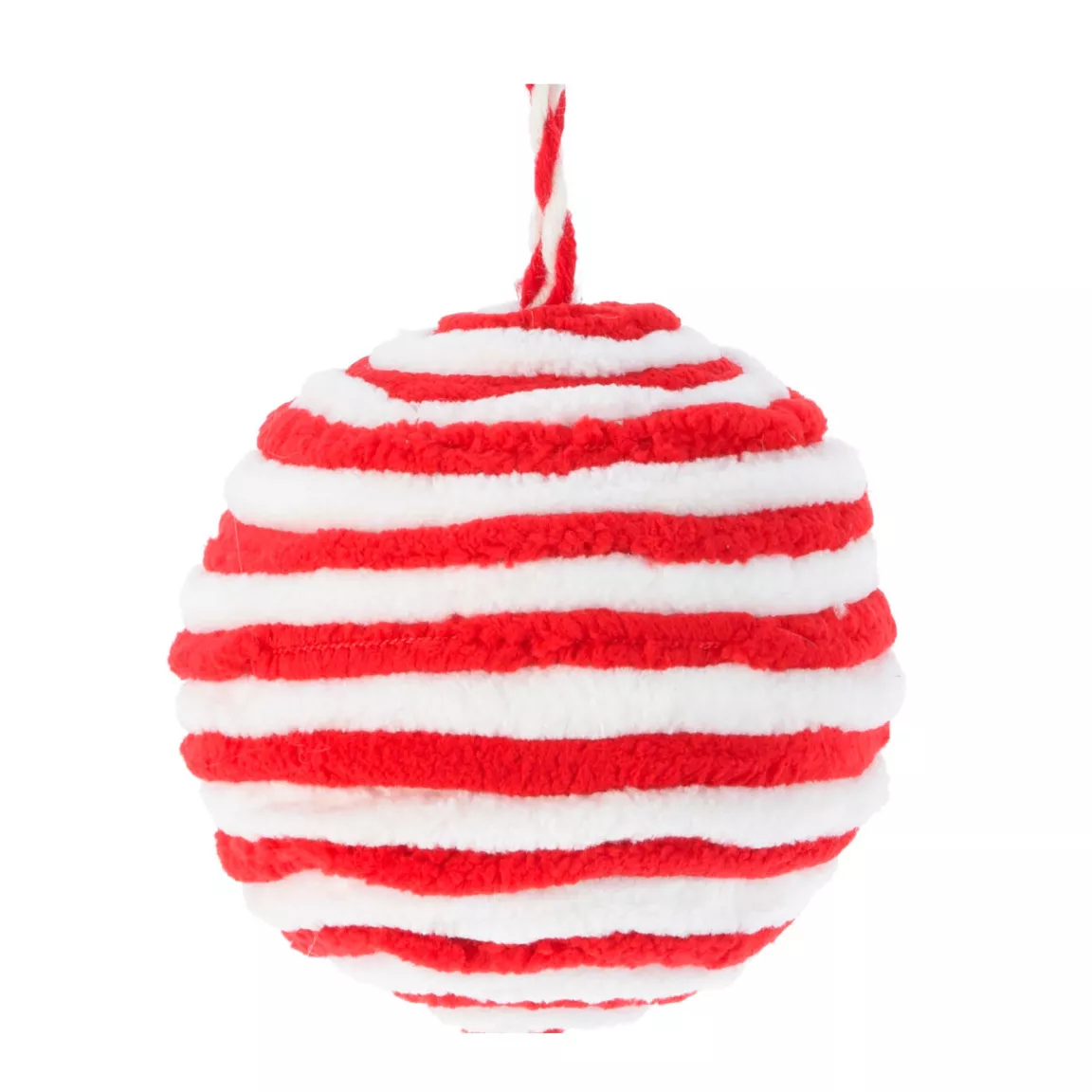 Lot de 4 boules de Noël (D80 mm) Laine rayé Rouge et blanc