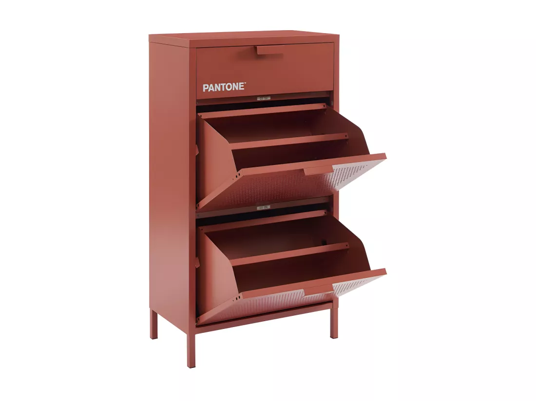 Nino - Meuble à chaussures 2 portes 1 tiroir en métal PANTONE L55cm - Terracotta
