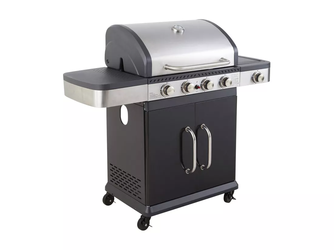 Barbecue au gaz FIDGI 4 avec thermomètre - 4 brûleurs + réchaud 14,5kW - COOK'IN GARDEN