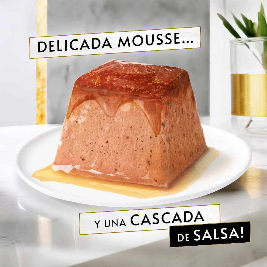 Mousse Gourmet Revelations com Salmão e Atum em potes para gatos