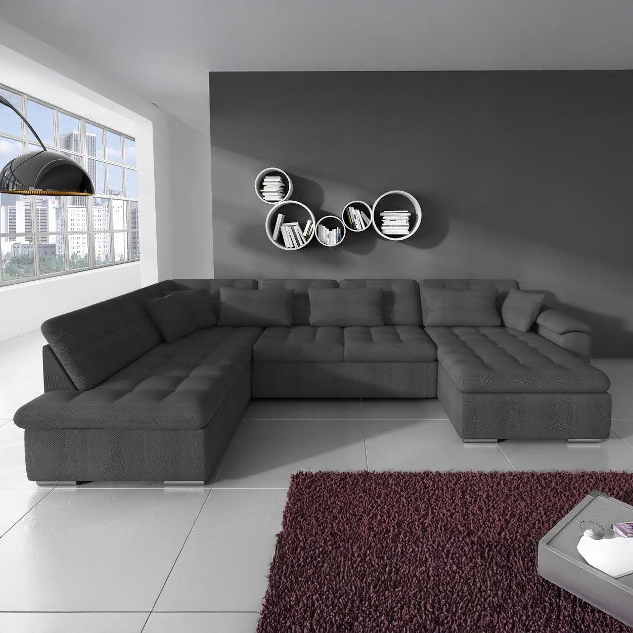 Nicoreta - Hoekbank 5-zits met chaise longue - Stof grijs - Rechts