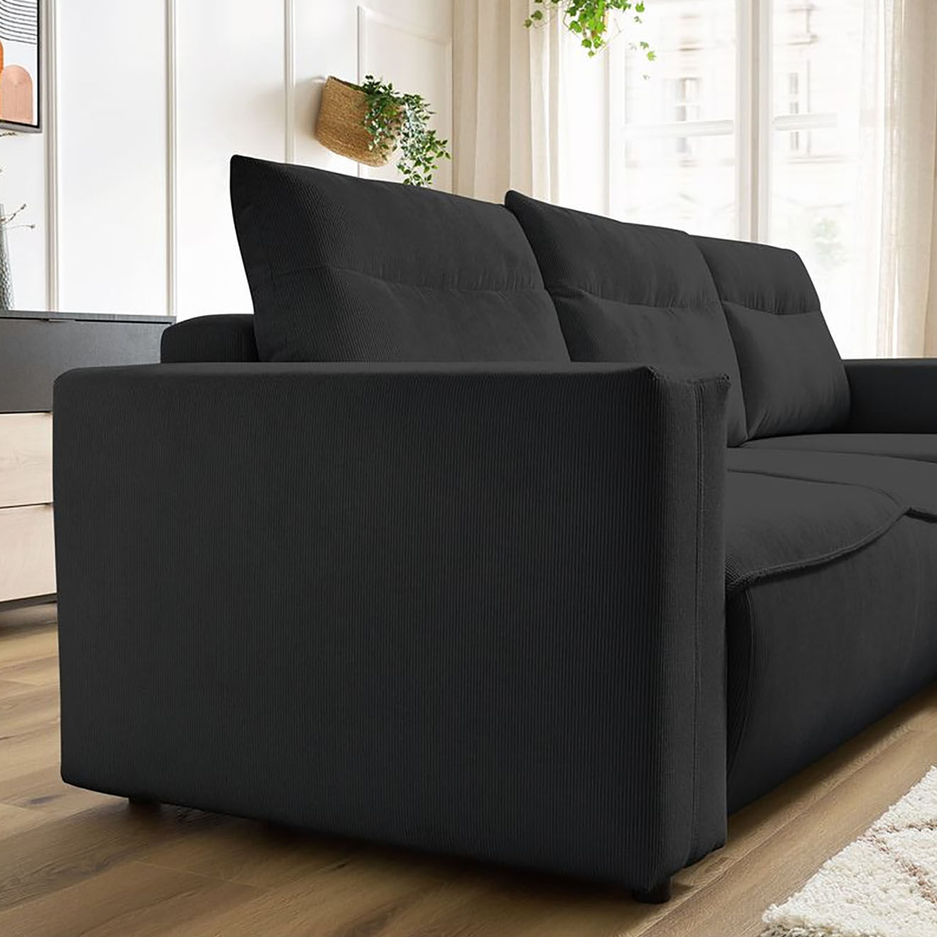 Bobochic Canapé d'angle droit convertible coffre jasmin velours côtelé gris foncé - 256x158x90 cm