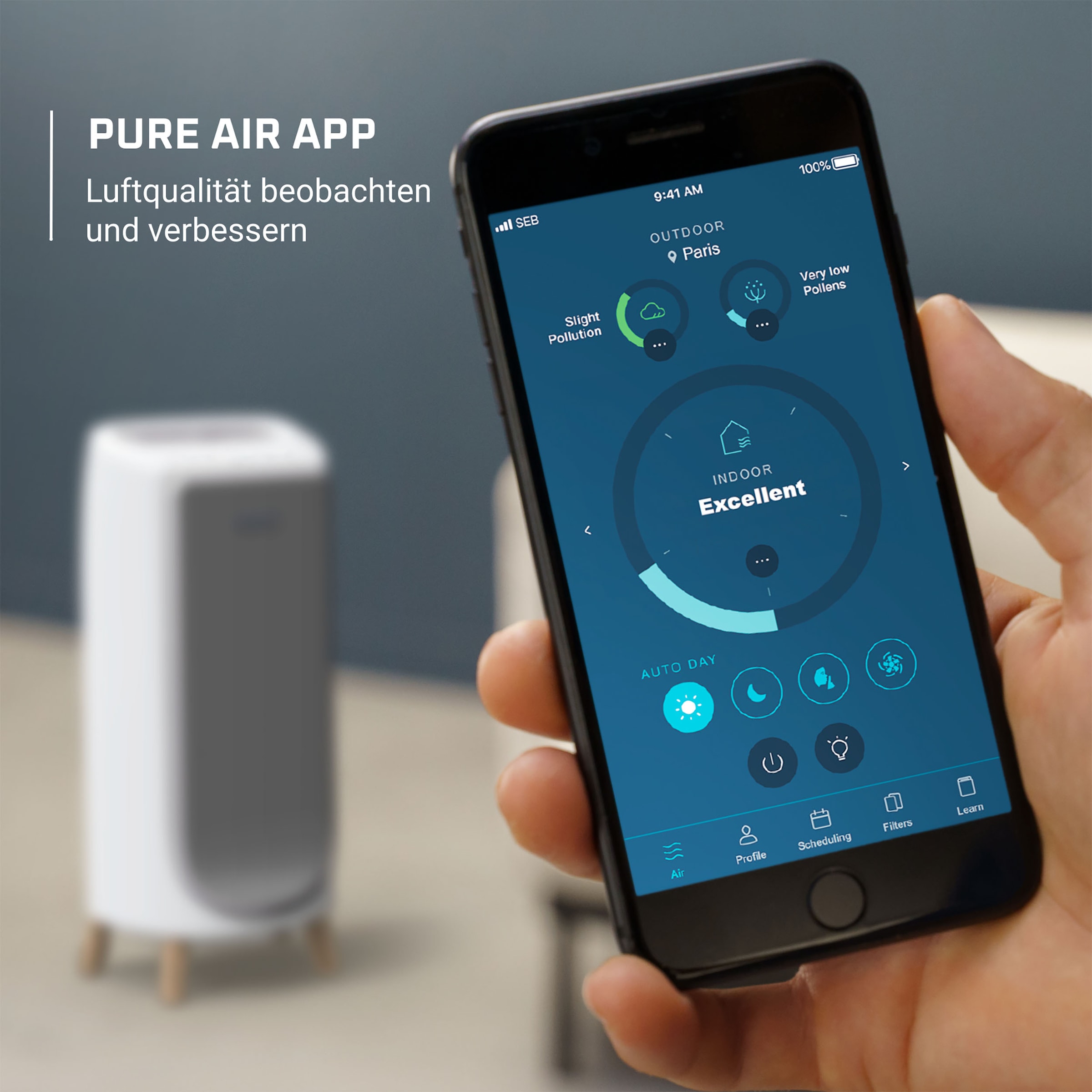Rowenta Luftreiniger »PU6180 Intense Pure Air Home Connect« für 36 qm Räume HEPA-Luftfilterung, App, 4 automatische Modi, 32 dB(A), Textil-Finish