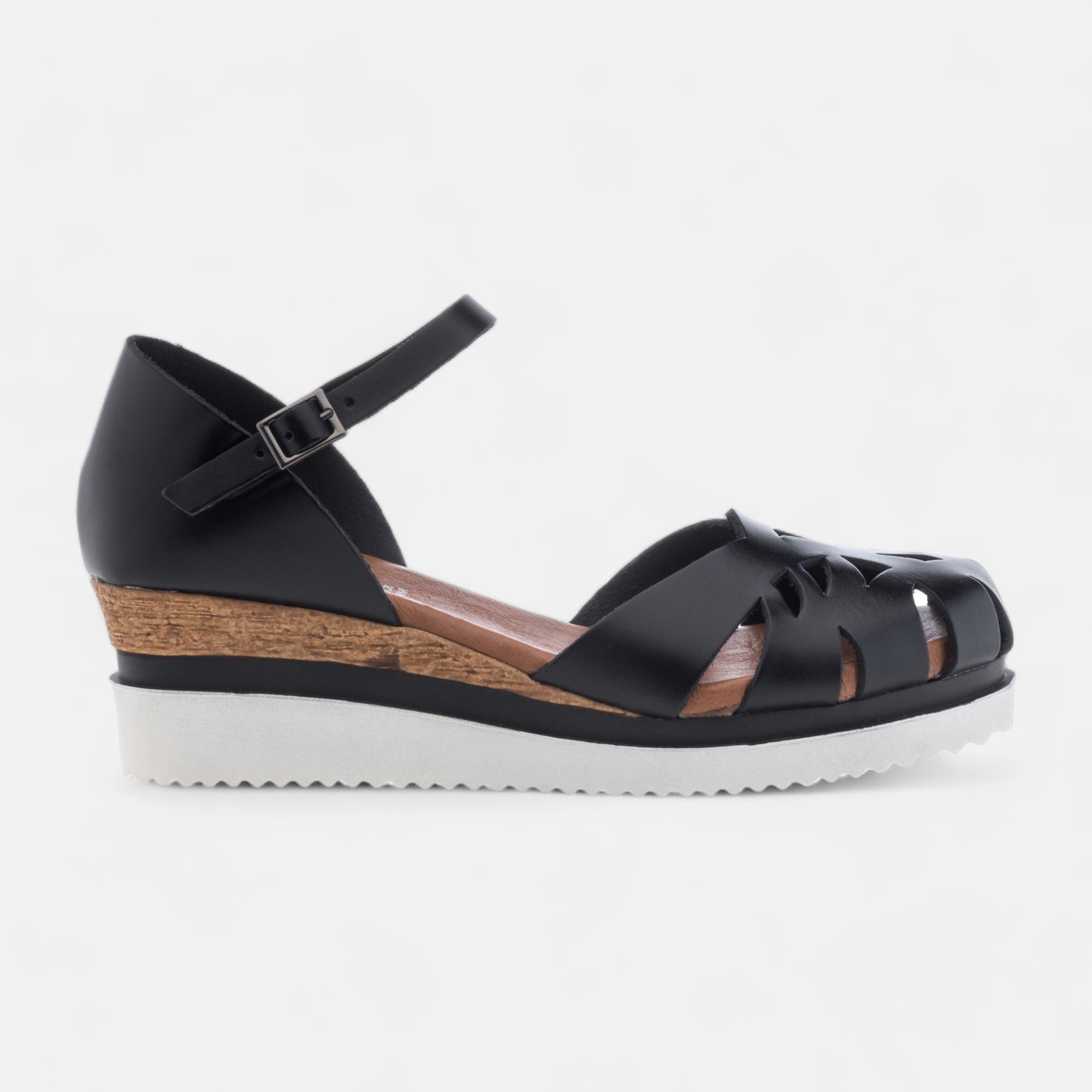 Sandales à talon compensé Femme en cuir noir