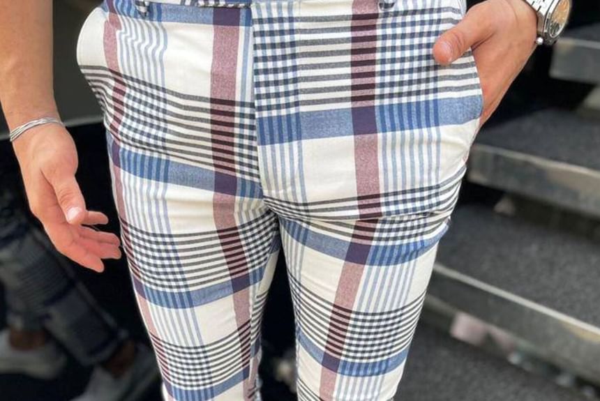 Sheck - Geruite rechte broek met middelhoge taille