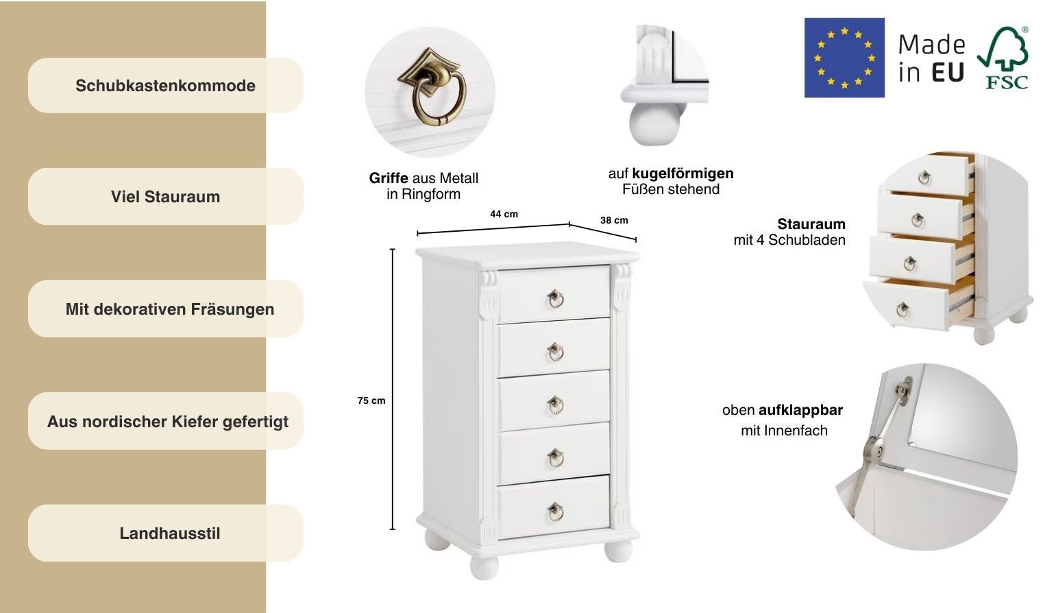 Home affaire Schubkastenkommode »Tessin« Schminkkommode mit Spiegel, aus massiver Kiefer, FSC®-zertifiziert