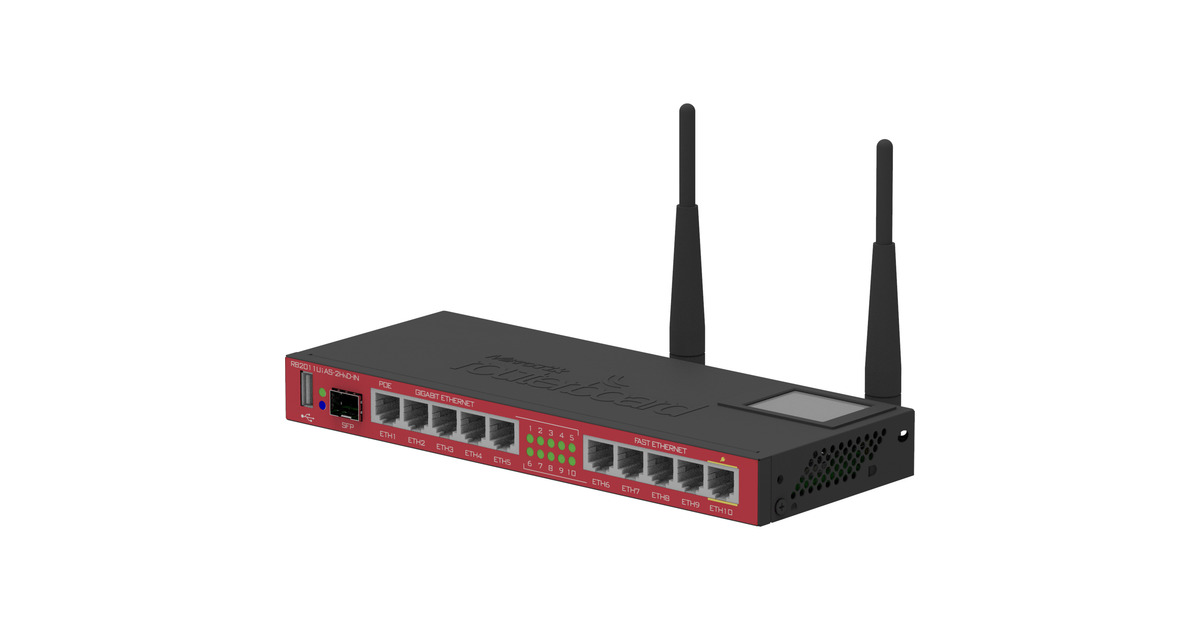 MikroTikRB2011UiAS-2HnD-IN router  (Zwart/rood)