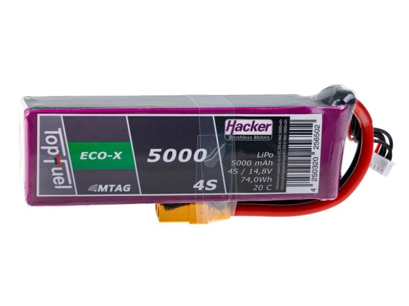 Hacker RC-Akku LiPo 5000 mAh 14.8 V 20C TopFuel ECO-X MTAG 4S LiPo Akku für Flugmodelle