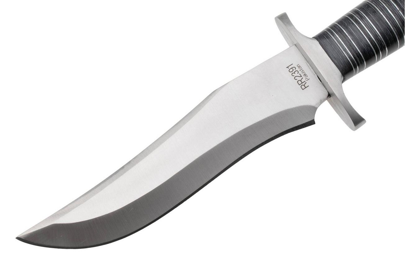 Rough Ryder Large Bowie RR2391, Satin Stainless Steel, Layered Wood, vaststaand mes