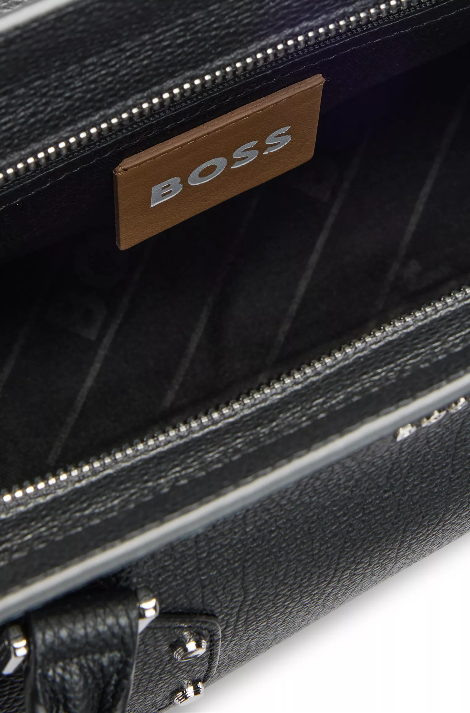 Bolsa tote BOSS em couro granulado preto com alça de ombro removível.