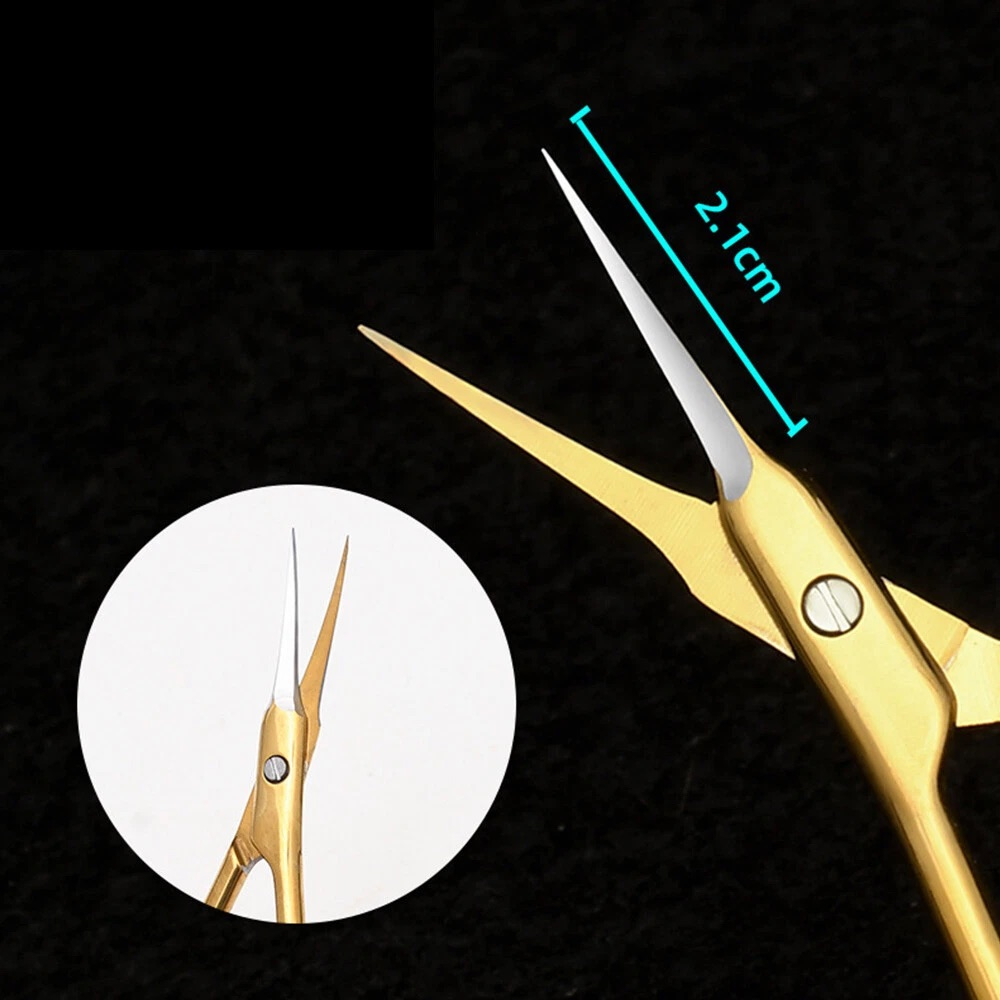(10cm) Gebogene Edelstahl Spitzen Nagelhautschere Maniküre Pediküre Präzision Schere - Gold