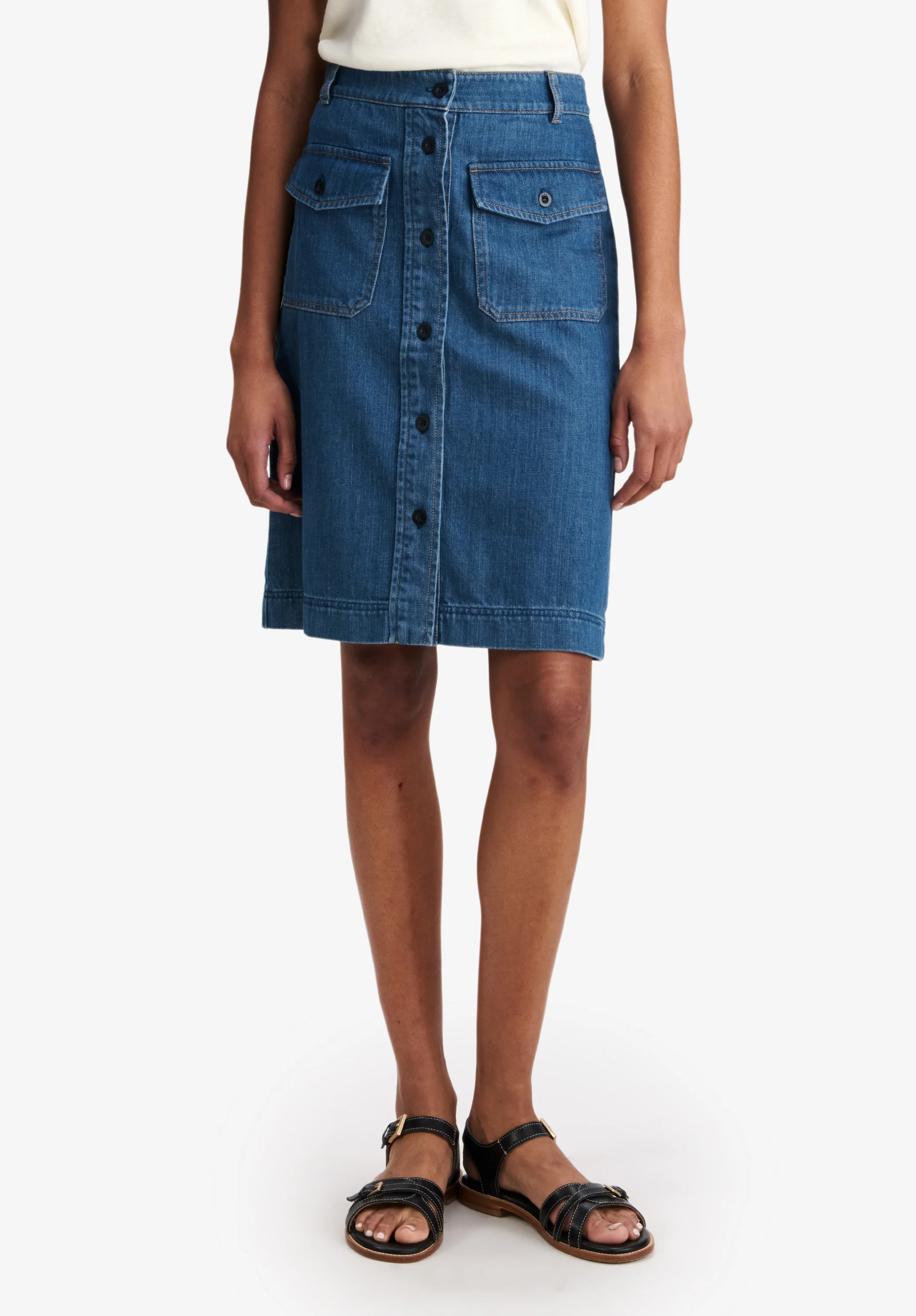 Jupe à poches en denim délavé - Indigo delave