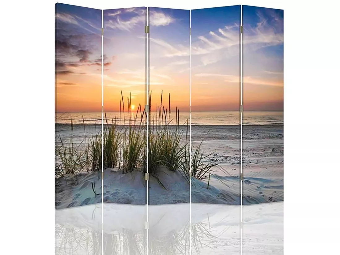 Paravent Ambiance Plage et Dunes pour Décoration Intérieure - 180 x 180 cm - 2 faces R° V° + rotation 360°