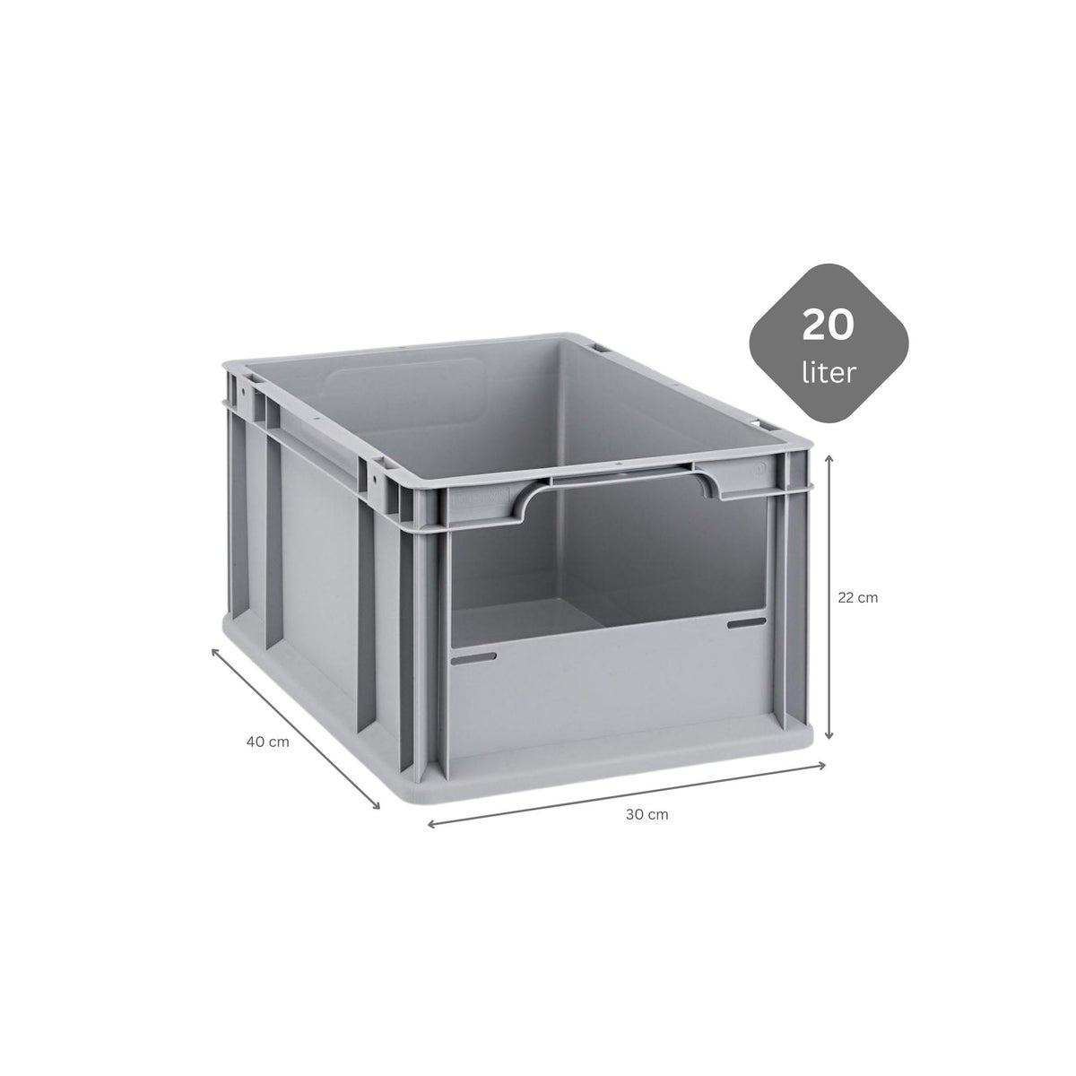 PROREGAL Eurobox NextGen Insight HxBxD 22 x 30 x 40 cm 20 liter Front Open Euro Container Transportbox