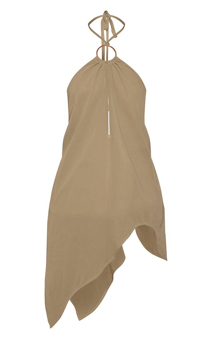 Vert Olive Ensemble Coordonné Haut Asymétrique Fluide Avec Détails Ajustés Tall