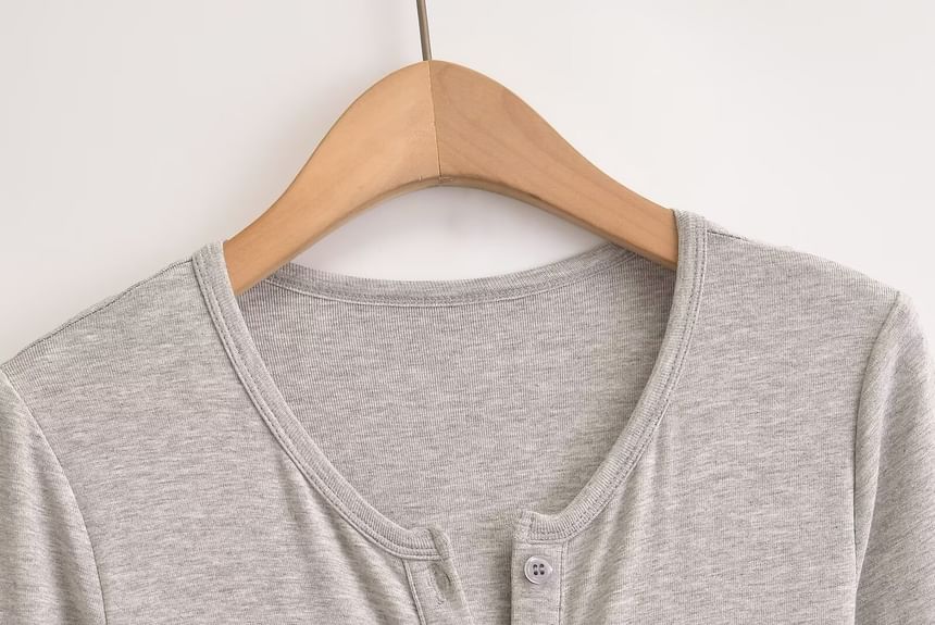 Faiar - Lange mouwen Henley maxi-T-shirtjurk met strikceintuur