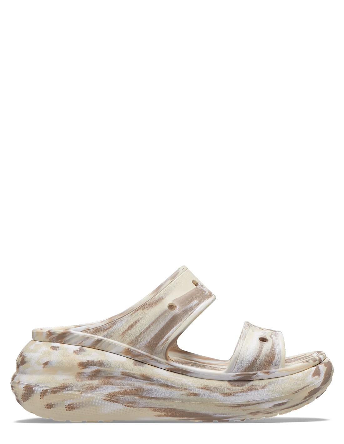crocs sandales compensées femme classic crush marbled sandal beige marbrée