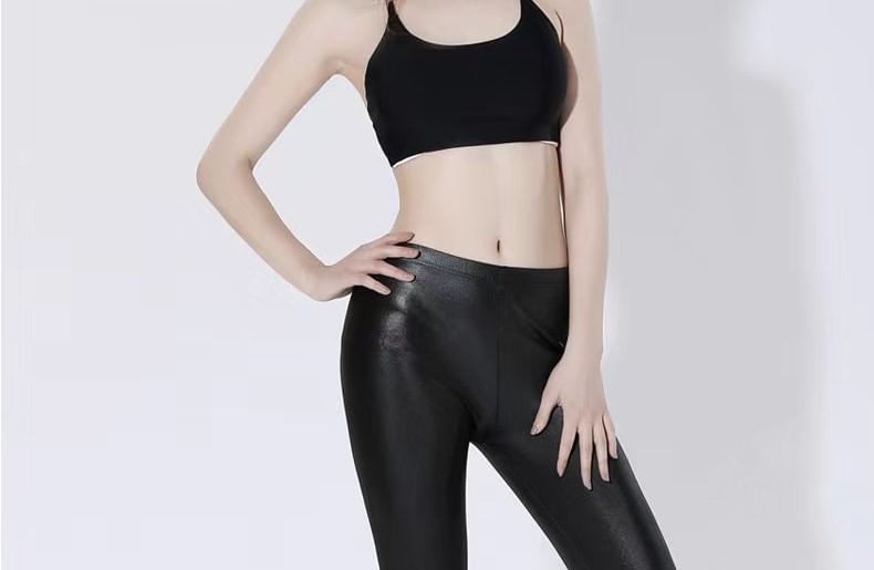 Leandrillo - Effen imitatieleren legging