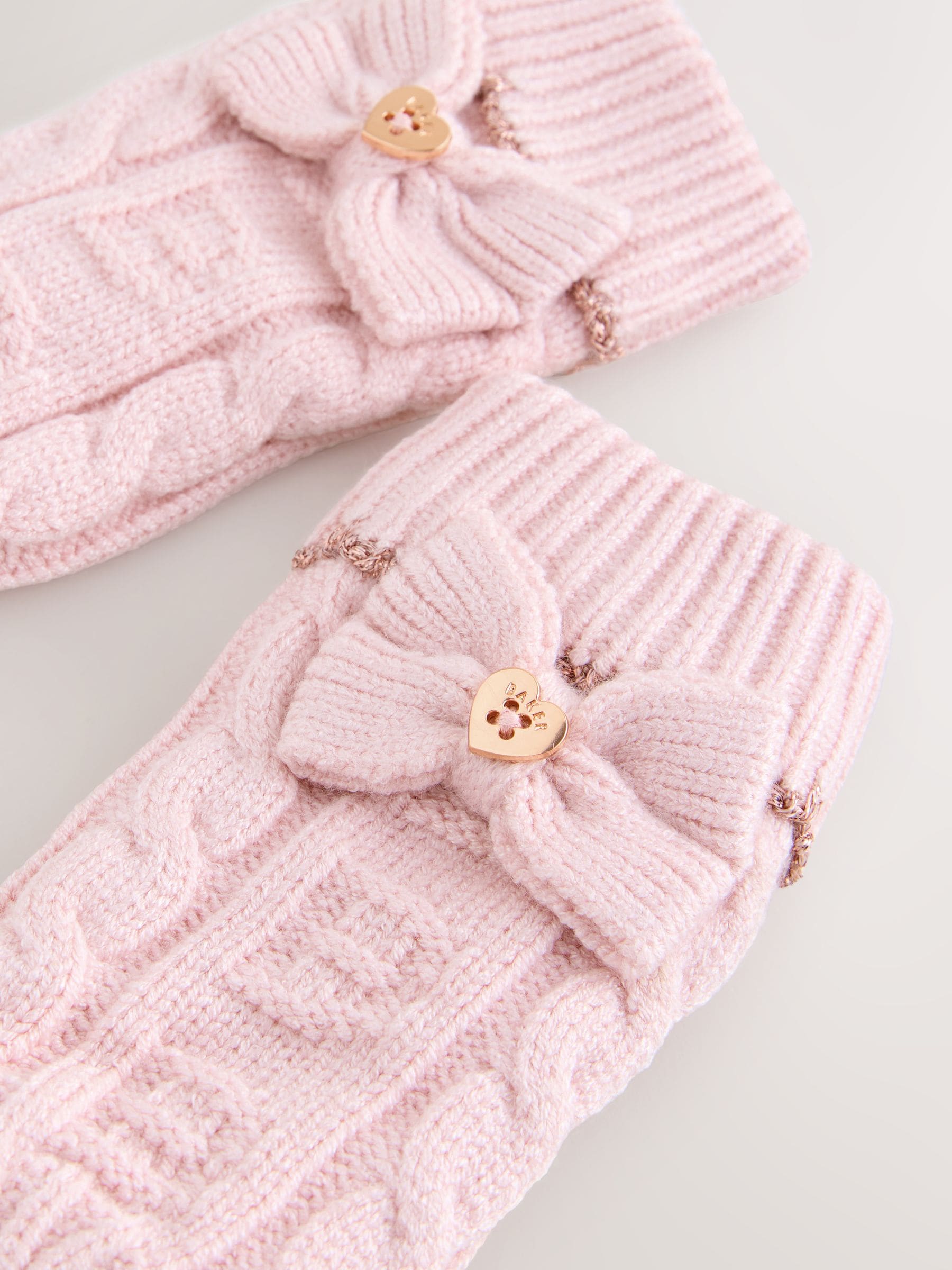 Baker by Ted Baker - Meisjes roze kabelgebreide muts en wanten set